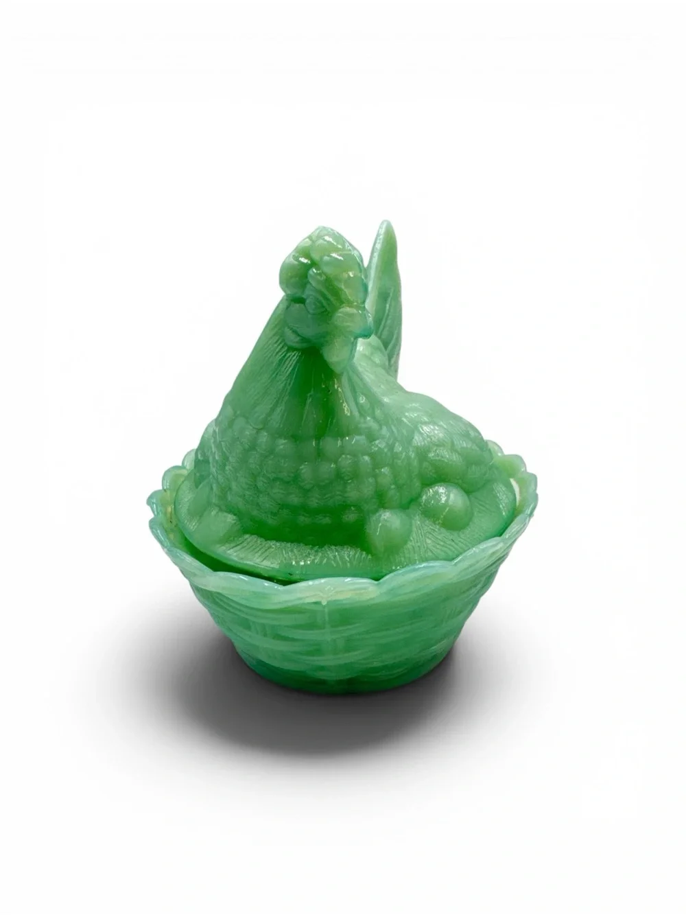 Vintage Mosser Jadeite Green Hen on Nest Covered Dish Chicken Mint Condition 6”